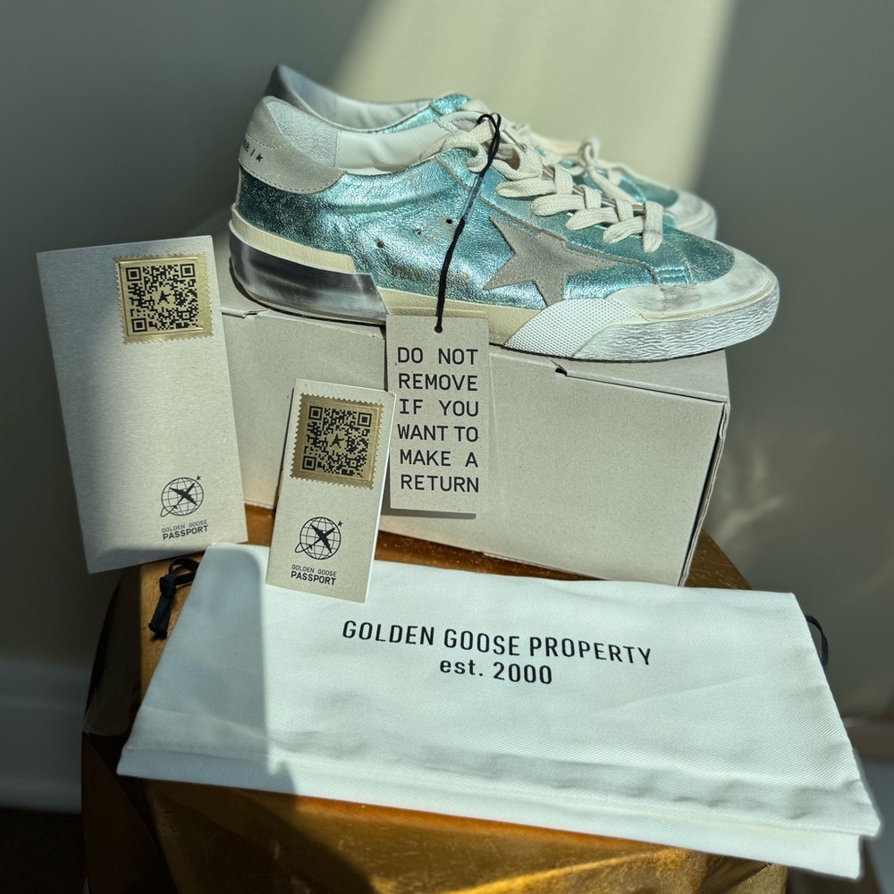 NWT Golden Goose Superstar Vintage Laminated Sneaker, Mint/teal, Size 39 (US 9) - Picture 5 of 17